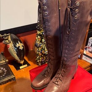 Brown Leather Knee-High Boots